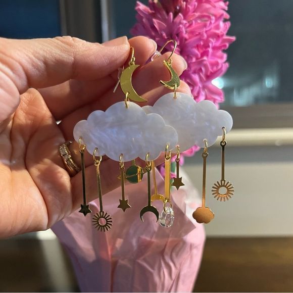 Cute Cloud Starts Moon Earrings, Celestial Earrings - Picture 1 of 4